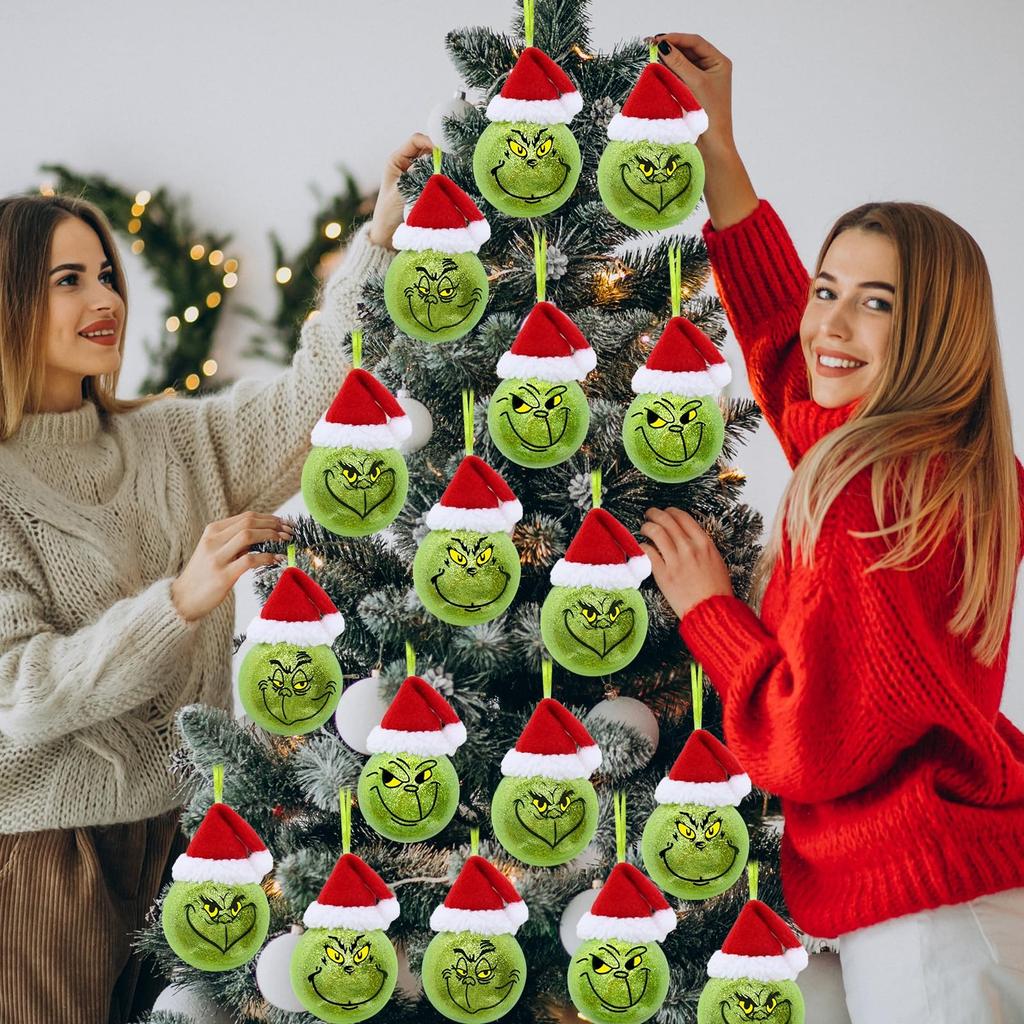 12PCS-Pack Of Christmas Decoration Christmas Tree Ornaments With Green Hair, Cute Decoration Props