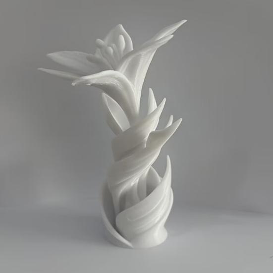 3D Printed Lily Flower Sculpture, Modern Intertwined White Floral Art, Unique Wedding Anniversary Gift for Couple, Elegant Home Decor for Living Room,