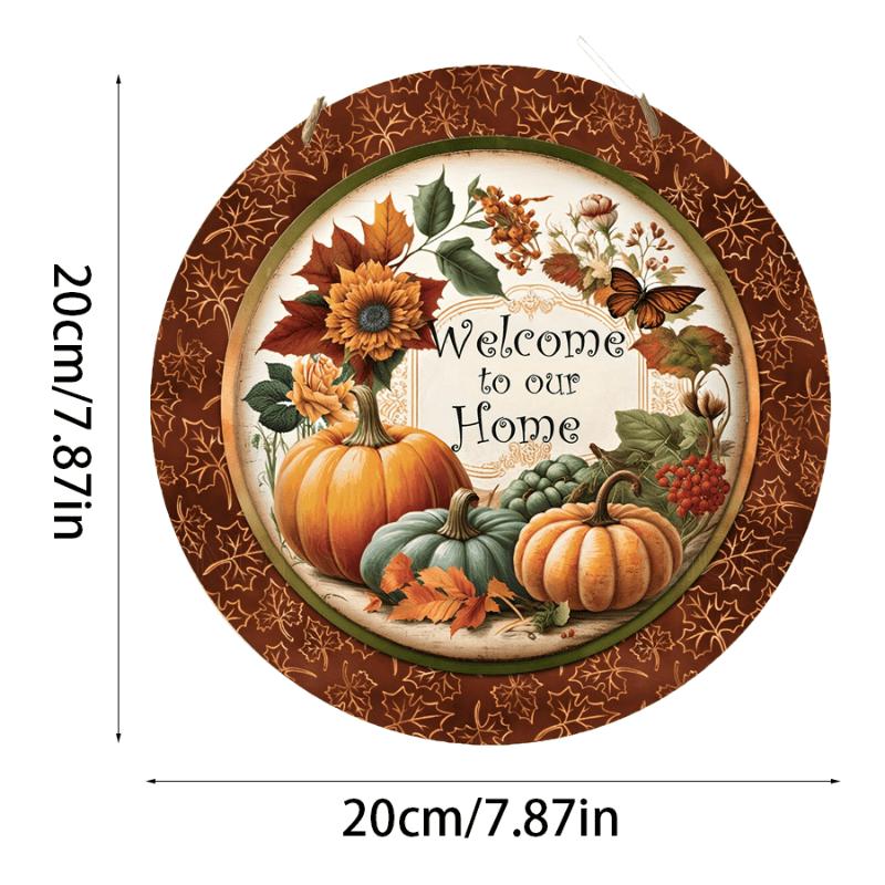 2d Flat 20*20cm, Home Decoration, Autumn Welcome Home, Pumpkin Wooden Circular Logo Creative Decoration Board, for Home, Club, Cafe Bedroom, Bar Decor