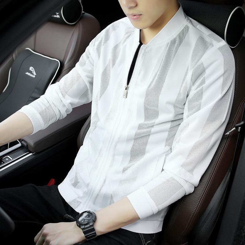 

Fashion Sunscreen Clothing Men s Summer New Hollow Stand-up Collar Casual Large Size Sunscreen Clothing Men s Skin Clothing Tide M белый