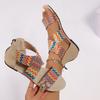Fashion Summer Women Plus Size Ethnic Style One Word Wide Strip Multicolor Woven Strap Back Zip Anti-Slip Beach Sandals