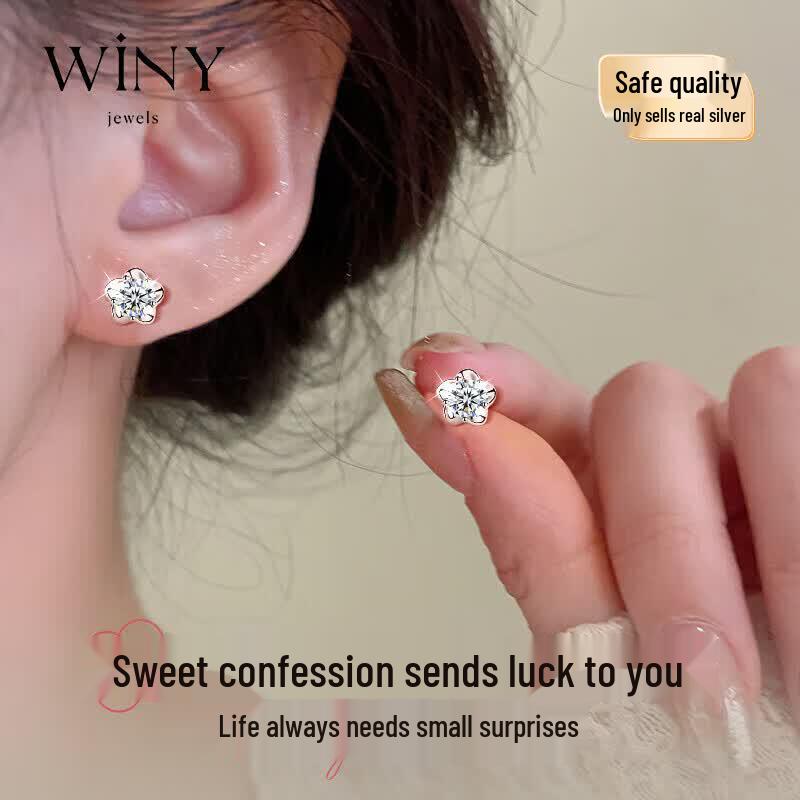 Winy 999 Pure Silver Stud Earrings for Women