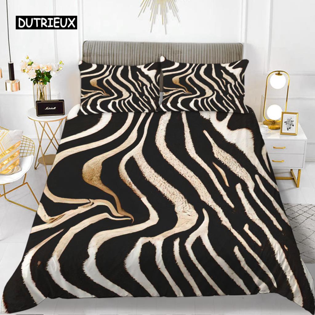 Zebra Print Duvet Cover Set King Polyester Red Black Stripes Bedding Set Wild Animal Zebra Wildlife Skin Quilt Cover for Girls