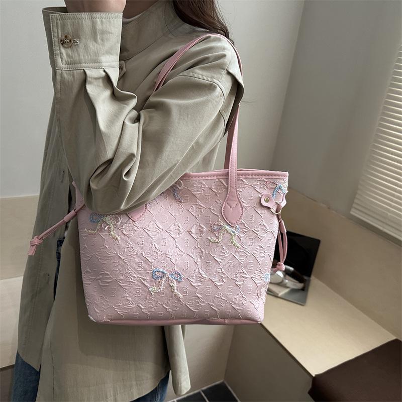 Student Class Cloth Bag Bag Women's 2025 New Shoulder Underarm Bag Striped Large Capacity Commuter Casual Tote Bag