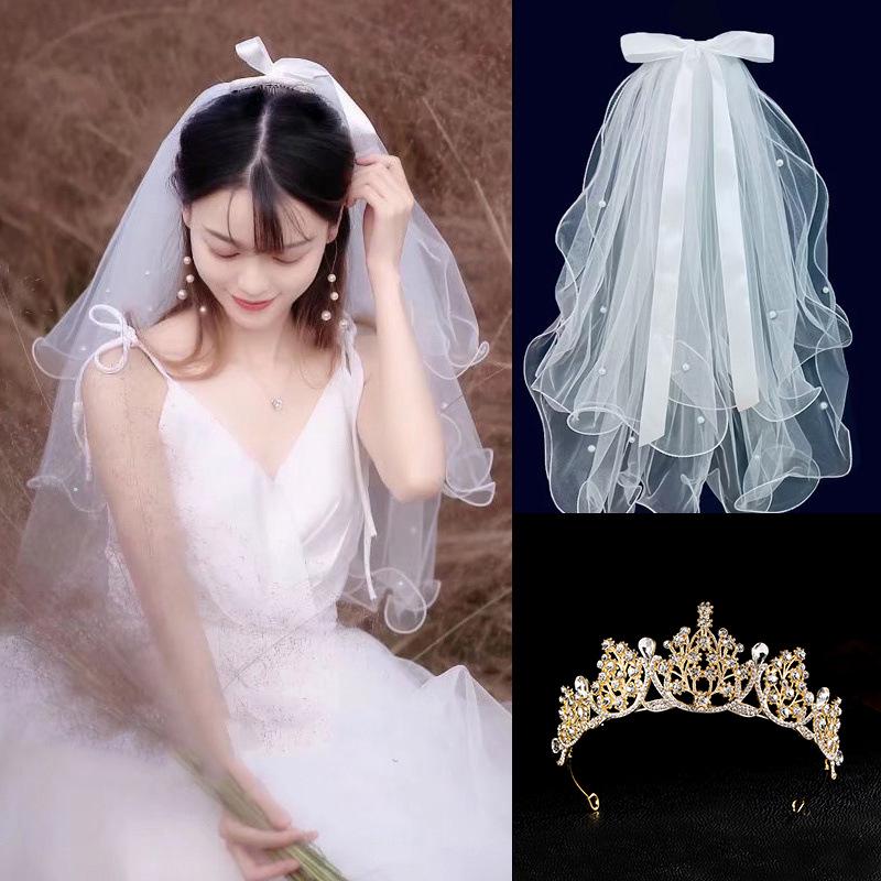 Golden Crown Veil Set: Bridal Hair Accessories & Wedding Photo Prop