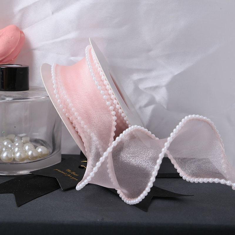 5 Yards Wrapping Ribbon DIY Mesh Gauze 4cm Fish Tail Yarn Solid Color Silk Pearl Edge Flower Bouquet Packaging