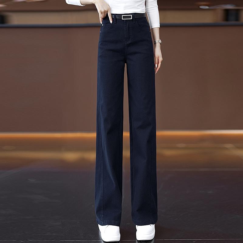 Damen 2025 High-Waisted Dunkelblaue Straight-Leg Jeans - Slim Fit, Wide-Leg, Lässige Frühling & Herbst Hose