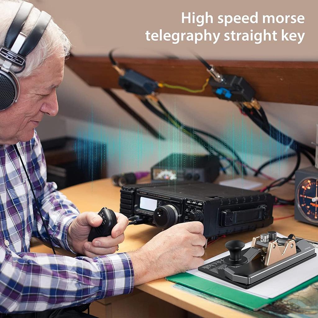 PUTIKEEG Ham Radio Key Morse Code Aluminum Alloy with 4 Neodymium Magnet Morse Code CW Portable Straight Key - Practicer, Base, Key,