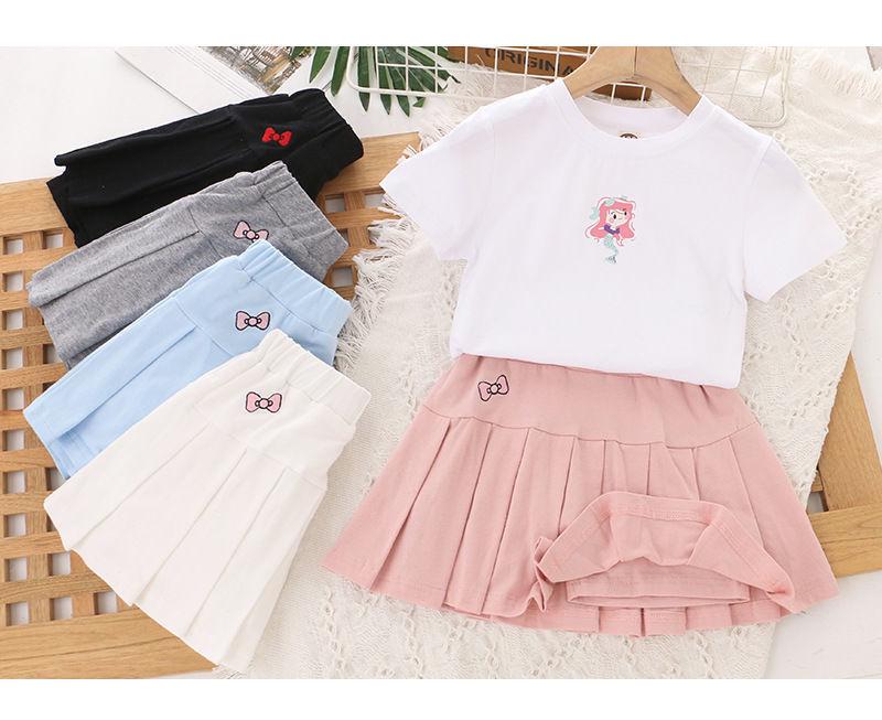 Girls' Summer Midi Pleated Skirt with Anti-Exposure Shorts