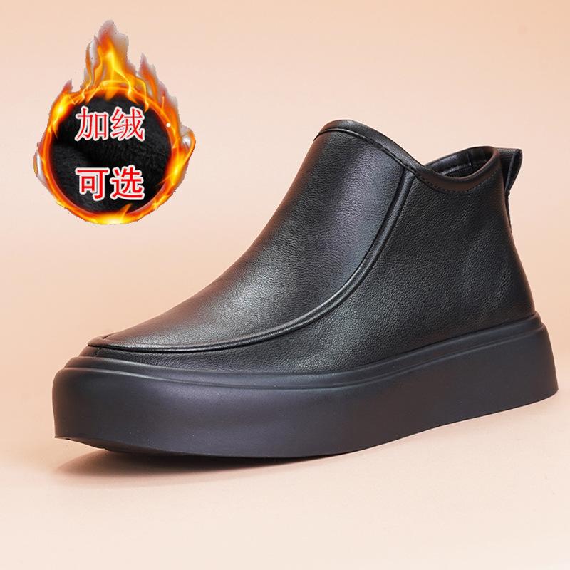 

Мужские повседневные и удобные туфли из натуральной кожи, модная платформа, черные, универсальные, бархатные, зимние, кожаные, мужские, теплые, трендовые 44