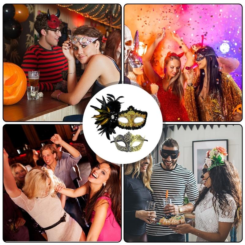 2 Pcs Venetians Mask Half Face Mask Halloween Mask Feather Mask Masquerade Mask Party Mask Mardi Gras Mask for Carnival