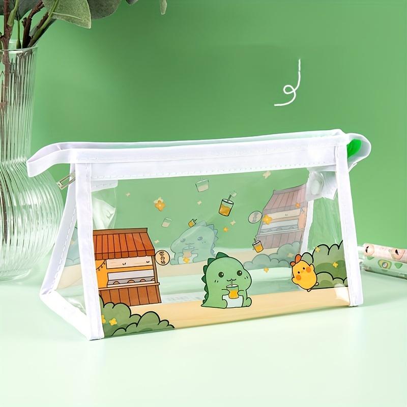 1pc Student Cartoon Transparent Pencil Pouch – Large-Capacity Waterproof Triangular Storage Bag, Cute Stationery Organizer