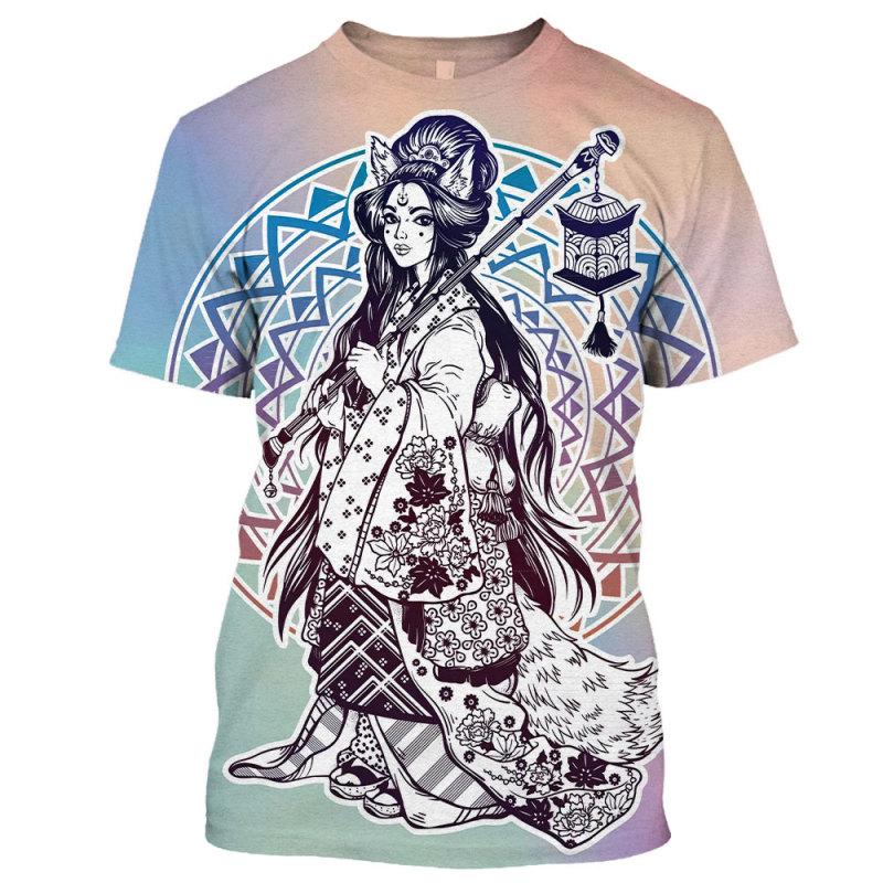 Japonská Geisha Samurai Pánské tričko s kulatým výstřihem Ležérní Topy s krátkým rukávem Pánské oblečení Letní Oversized Harajuku Streetwear