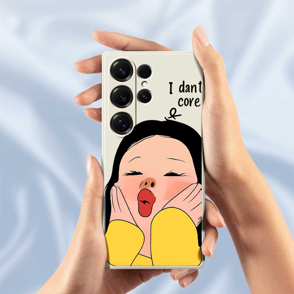 For Samsung Galaxy S25 Ultra Case Girl Holding Face Pattern Printing Straight Edge TPU Phone Back Cover