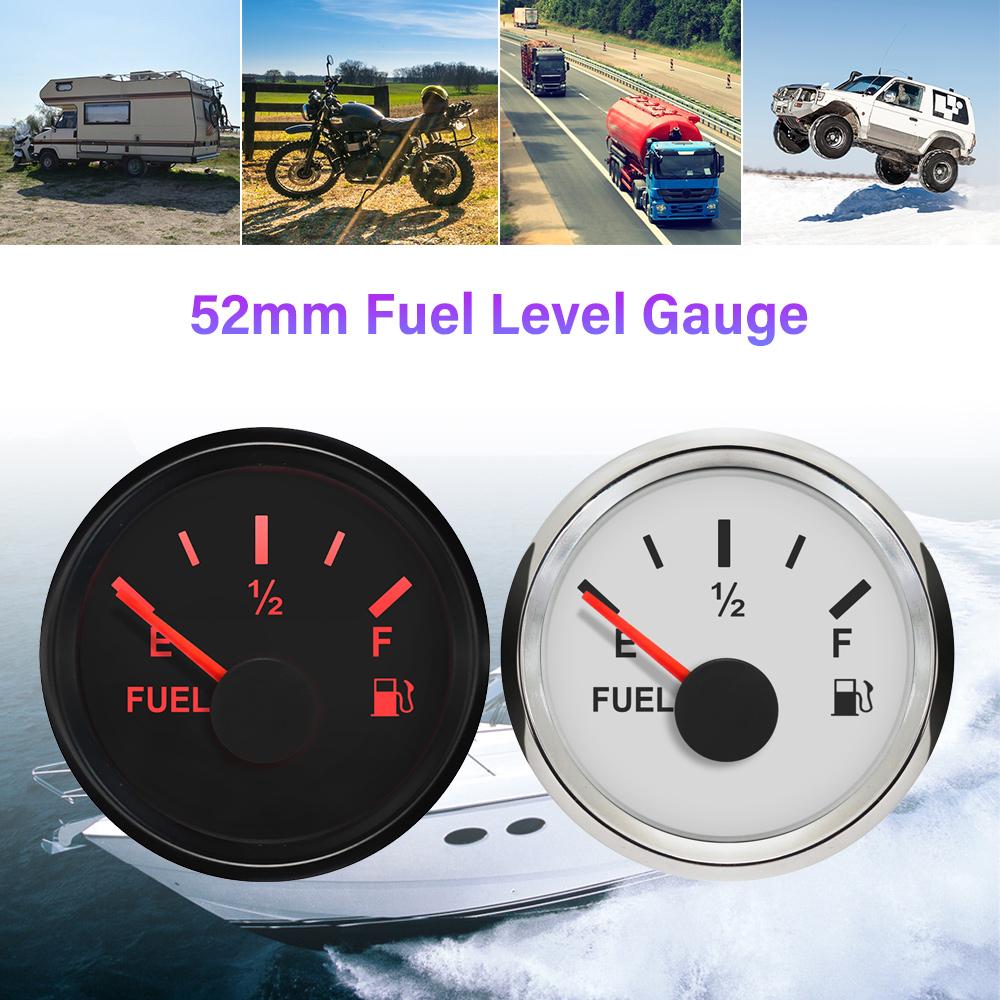 Rhaxel 52mm 2'' Fuel Level Gauge Meter 0-90ohm With Backlight 12V 24Volts for Car Motorcycle Trucks Boats