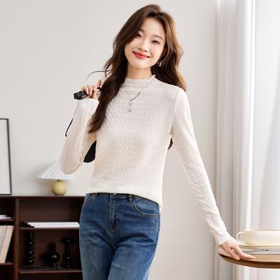 Skinny Jacquard Tops for Autumn and Winter New Half-turtleneck Slim Layered Bottoming Shirt for Women