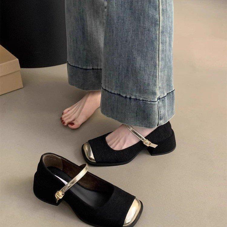 Square Head Shallow Mouth Thick Heeled Single Shoes Female Spring and Summer Temperament Fairy High Heeled Mary Jane Shoes