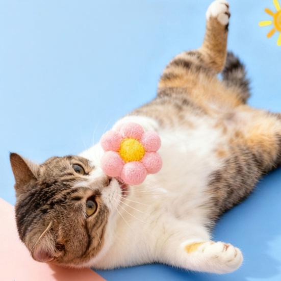 6Pcs Colorful Cat Toy Balls Cute Flower Cat Ball with Bell Kitten Chew Toy Jingle Ball for Biting Rolling Indoor Cat Entertainment