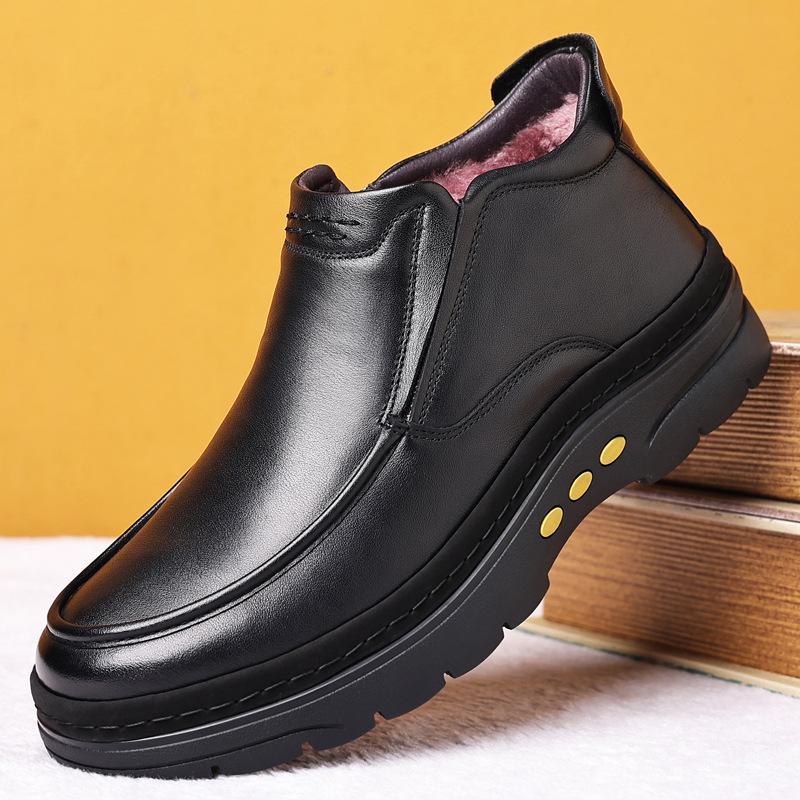 

Extra large size 46 winter first layer cowhide wool men s cotton shoes genuine leather velvet thermal leather shoes middle-aged dad men s shoes 38