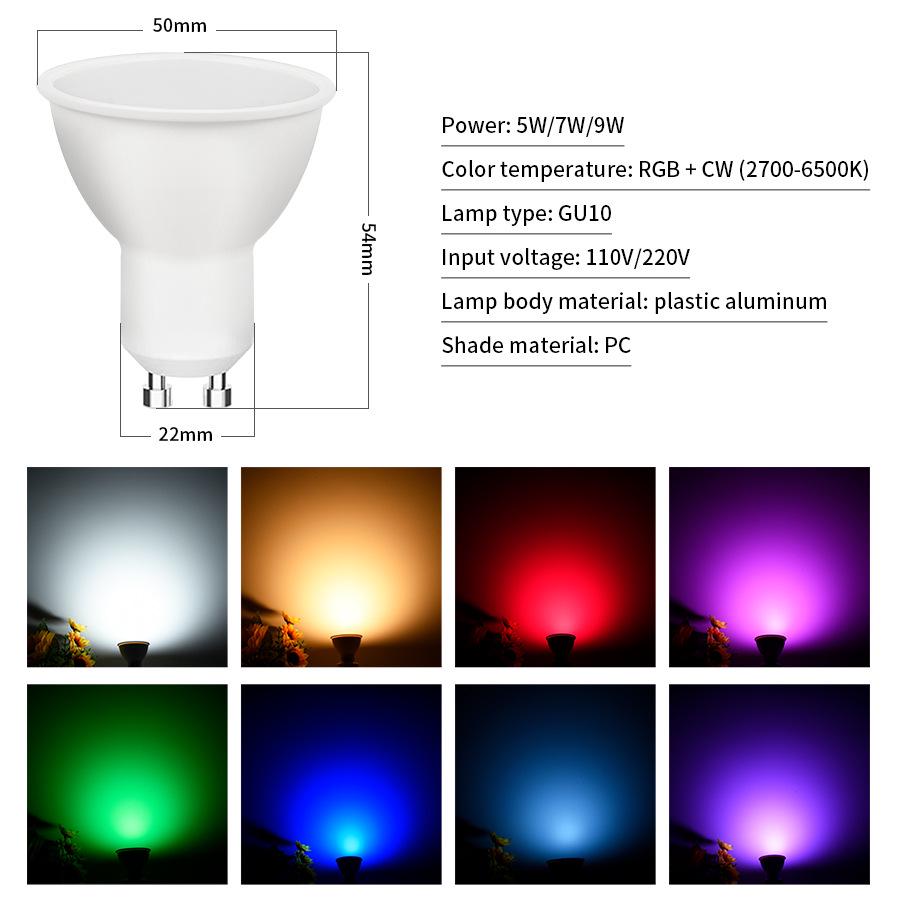 Tuya WiFi Smart GU10 RGBCW Dimmable Spotlight, Voice-Controlled with Alexa Compatibility.
