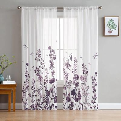 Flower Leaf Dragonfly Bedroom Transparent Sheer Curtains Holiday Decoration Window Voile Tulle Curtain
