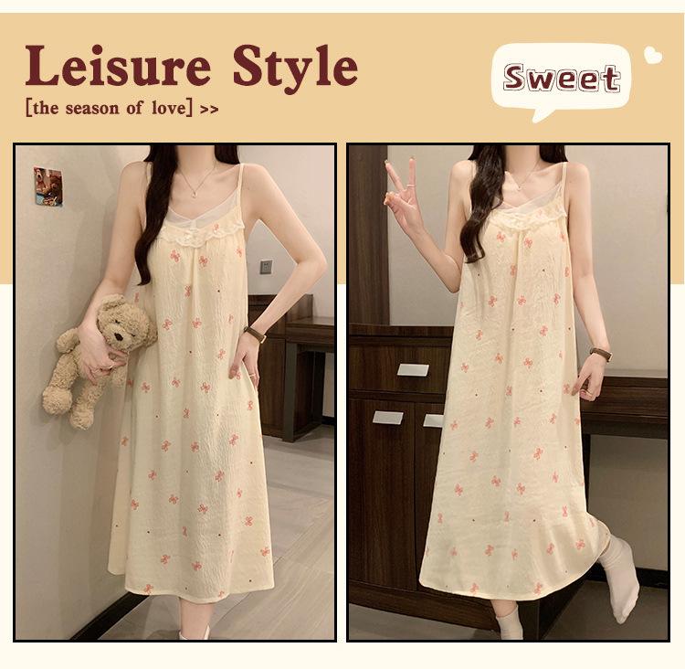 2026 Women's Cloud Cotton Spaghetti Strap Nightgown with Chest Pads, Sweet Long Dress for Home or Outdoors