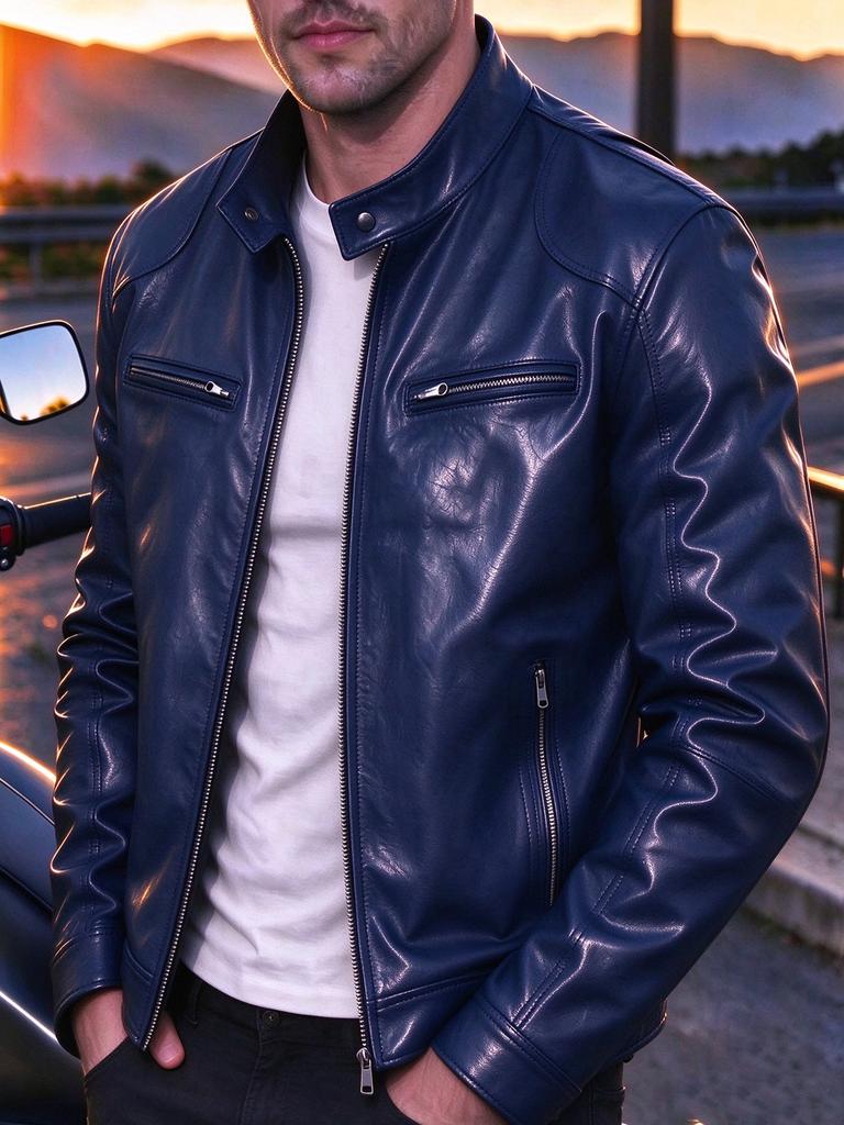 Men's stand-up collar locomotive PU leather jacket spring and autumn slim zipper leather jacket youth casual jacket multi-color optional