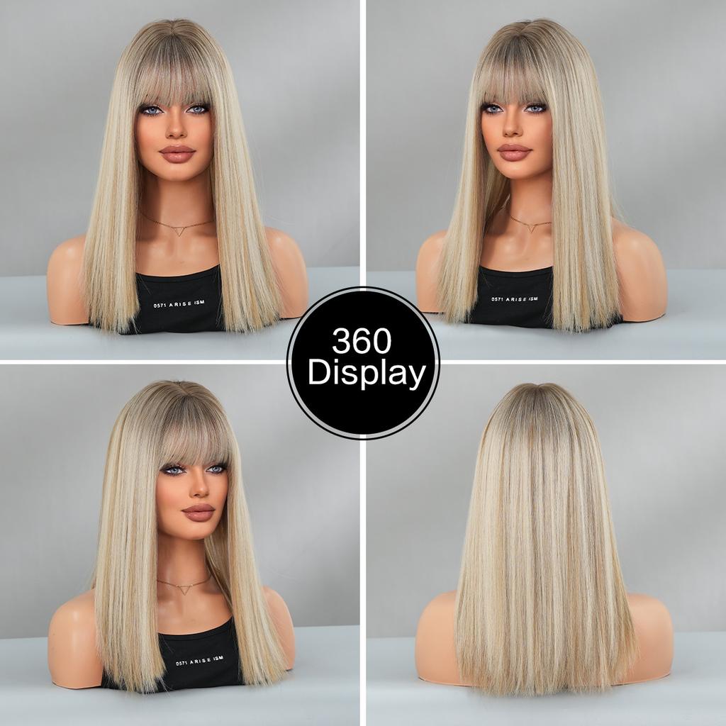 New Ash Blonde Shoulder Length Wig for Women - Rooted Hair Rose Net Machine Made Daily Wear Full Cap Wig, Natural Breathable