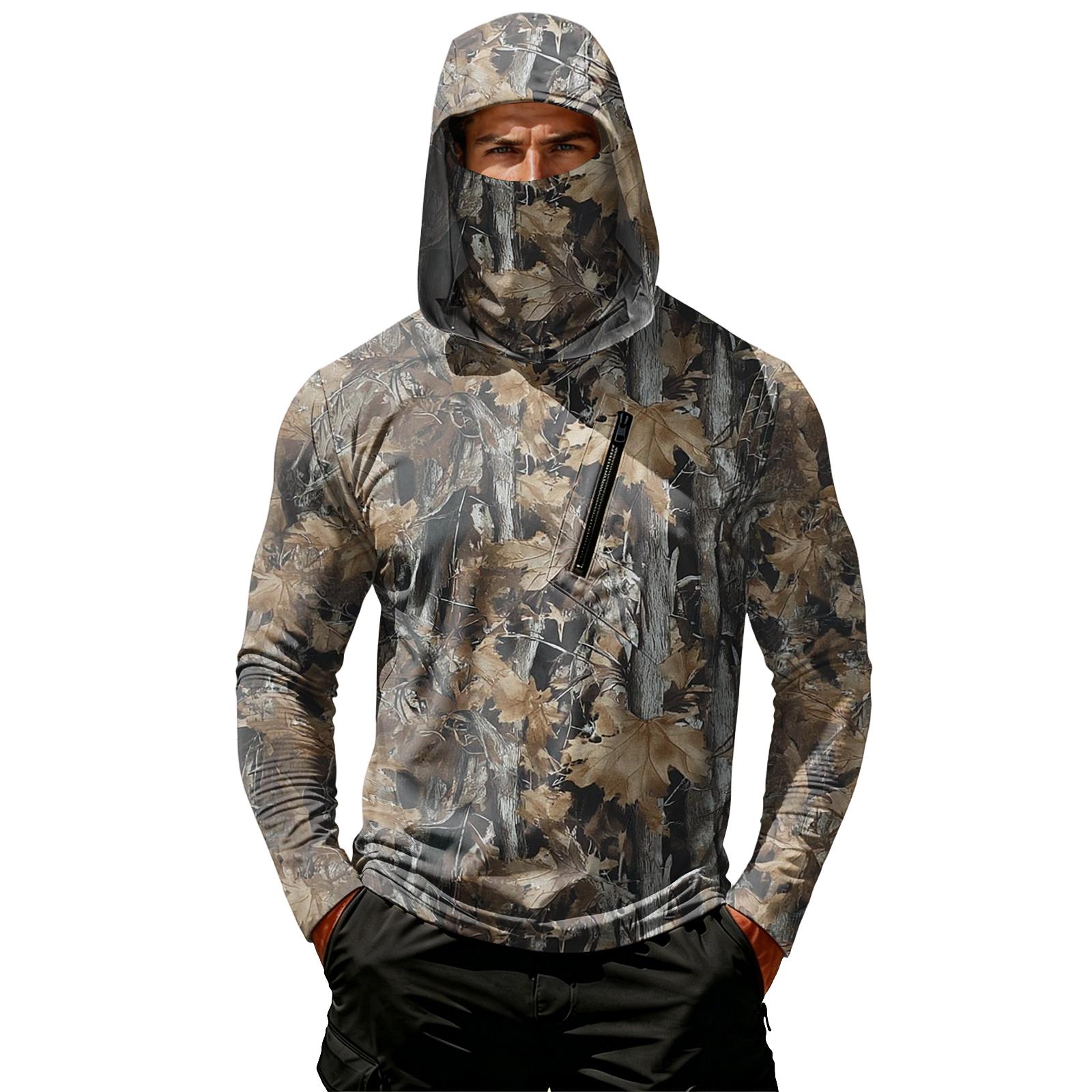 

Men s Casual Hoodie Long Sleeve Lightweight Breathable Sun Protection Leaf Camouflage Printed Pullover Shirt with Hood and Chest Pocket XXL