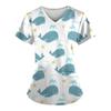 Women's T-shirts Personalized Cute Print Short Sleeve V-neck Top Work Uniform Pocket Tops
