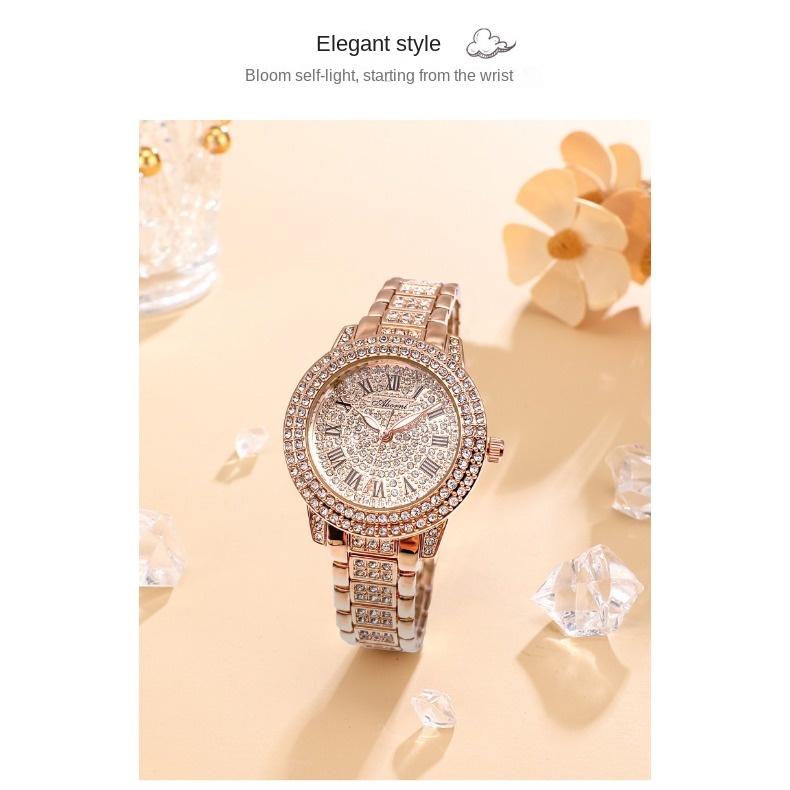 ABORNI Zegarek damski Luksusowy zegarek z diamentami w kształcie gwiazdek i wodoodpornym damskim paskiem ze stalowym paskiem