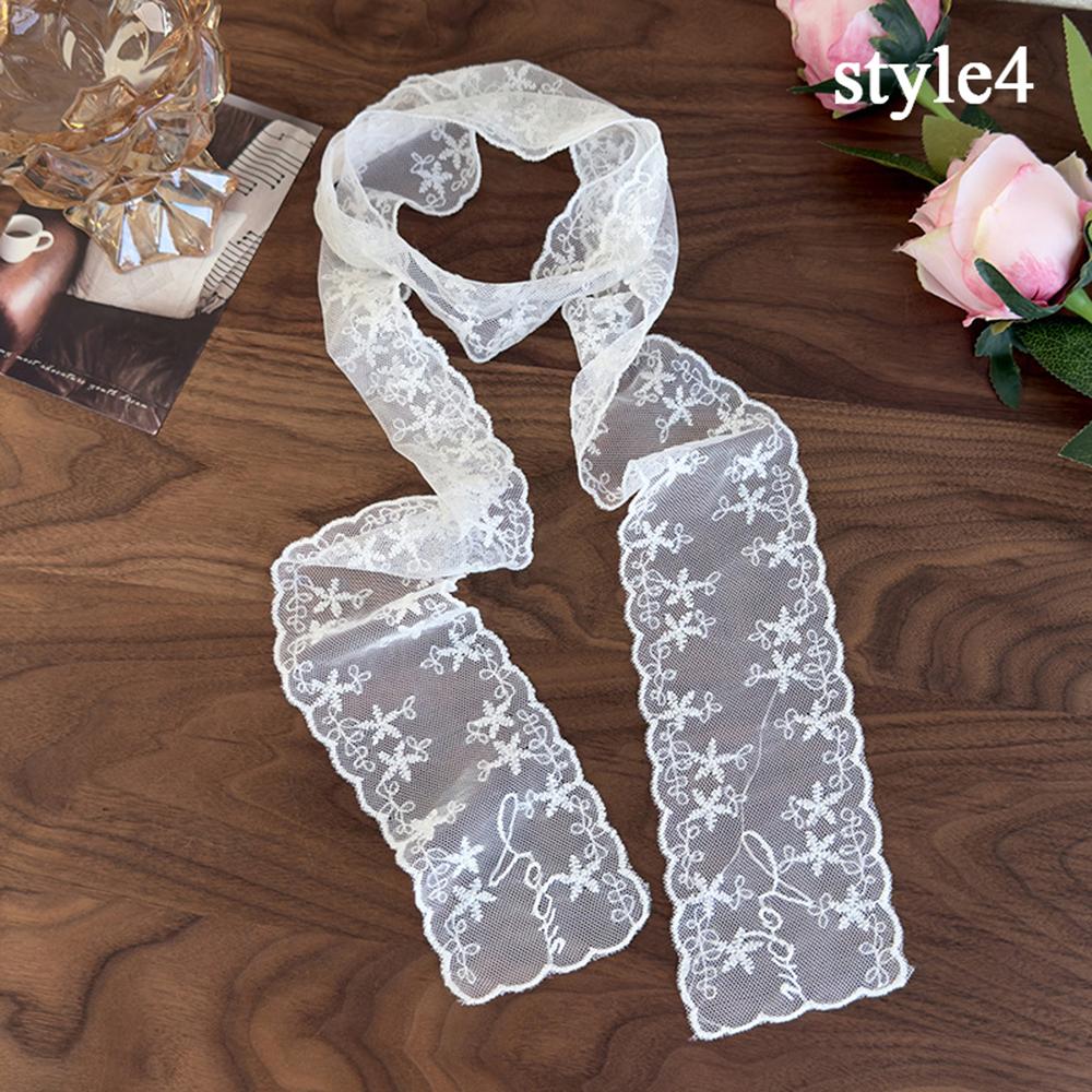 Floral Embroidery Hair Scarf Lace Long Ribbon Scarf White Flower Lace Neckerchief  Decorative Strap Necklace Head Wrap Scarves
