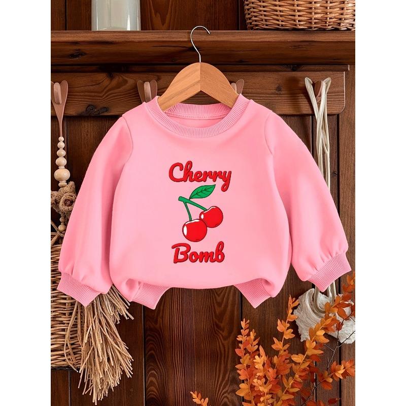 European Sizes Cute Cherry Print Kids' Spring Thin Round Neck Sweatshirt 0-3 Years Old Comfortable Outdoor Outfit Choice