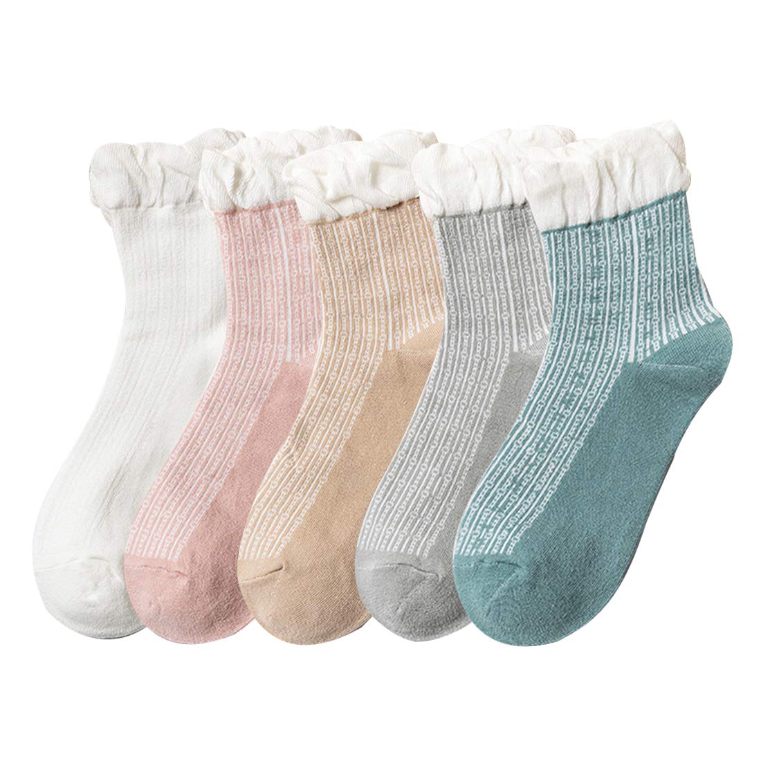 

DAMILY Милые носки с оборками, свободного кроя, стильные, удобные для дома и повседневной носки, размеры, подарок на день, женские носки, весна/лето, хлопок, набор из 5 пар, дышащие,