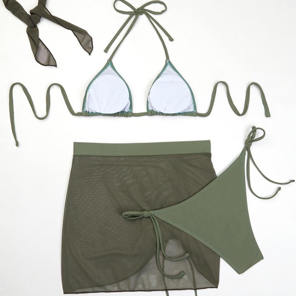 Europäischer und amerikanischer Schnür-Mesh-Split-Badeanzug Sexy vierteiliger Bikini