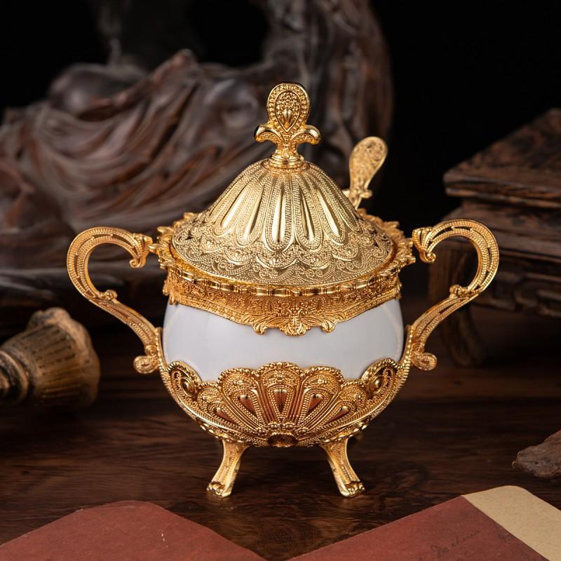 

Сахарница с крышкой и ложкой, металл и стекло, контейнер для кусков сахара и пудры, контейнер для специй и приправ, солонка