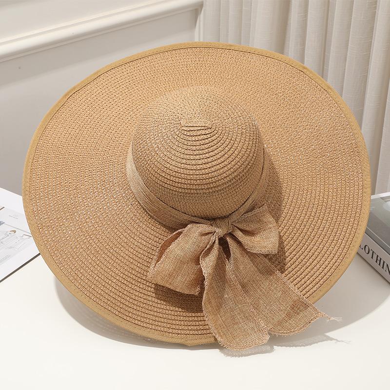 Summer Women Straw Hat Bowknot Wide Brim Floppy Panama Hats Female Outdoor Foldable Beach Sun Cap