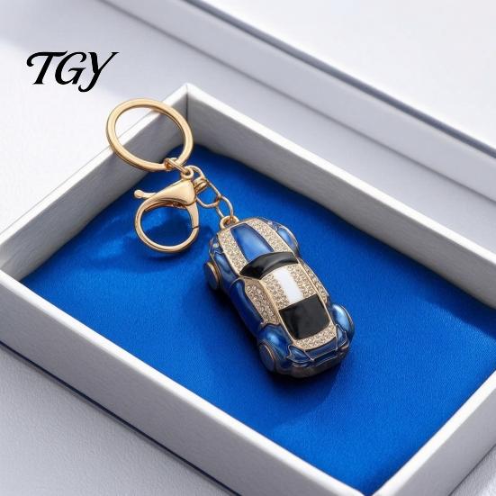 Enamel Key Chain Sports Car Keychain with Sparkling Rhinestones, Durable Zinc Alloy Accessory Stylish Pendant, Decorative Compact Ring for Backpacks