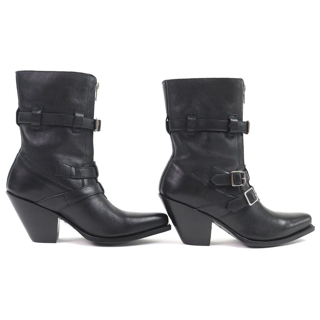 CELINE short boots Berlin Center zip with belt black leather Women 35 308B77 Used