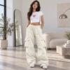 Women's High Street Cargo Pants, Loose Straight Wide Leg with Big Pockets, Vintage Casual Trousers