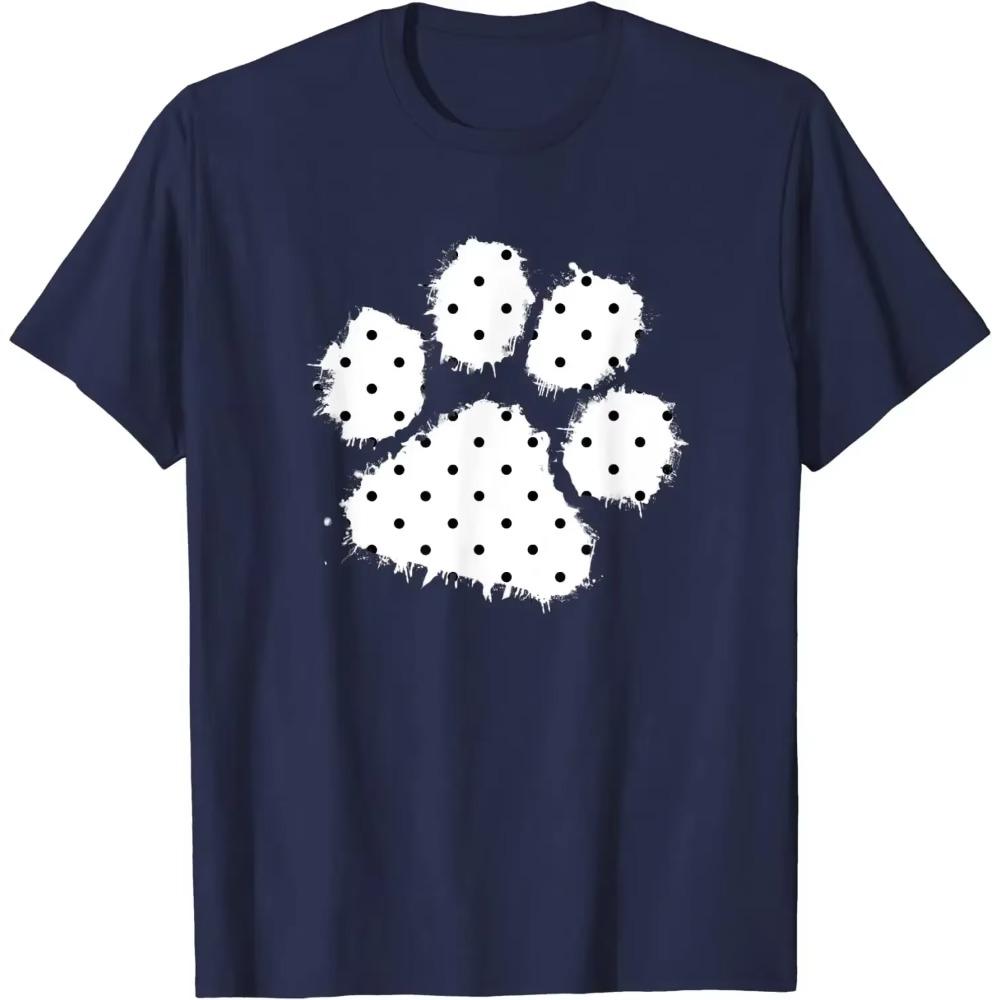 Cute Polka Dot Dog Paw Print White Black Pet T-Shirt Harajuku Men Clothing Shirt Streetwear Vintage T Shirt Women Young Cotton