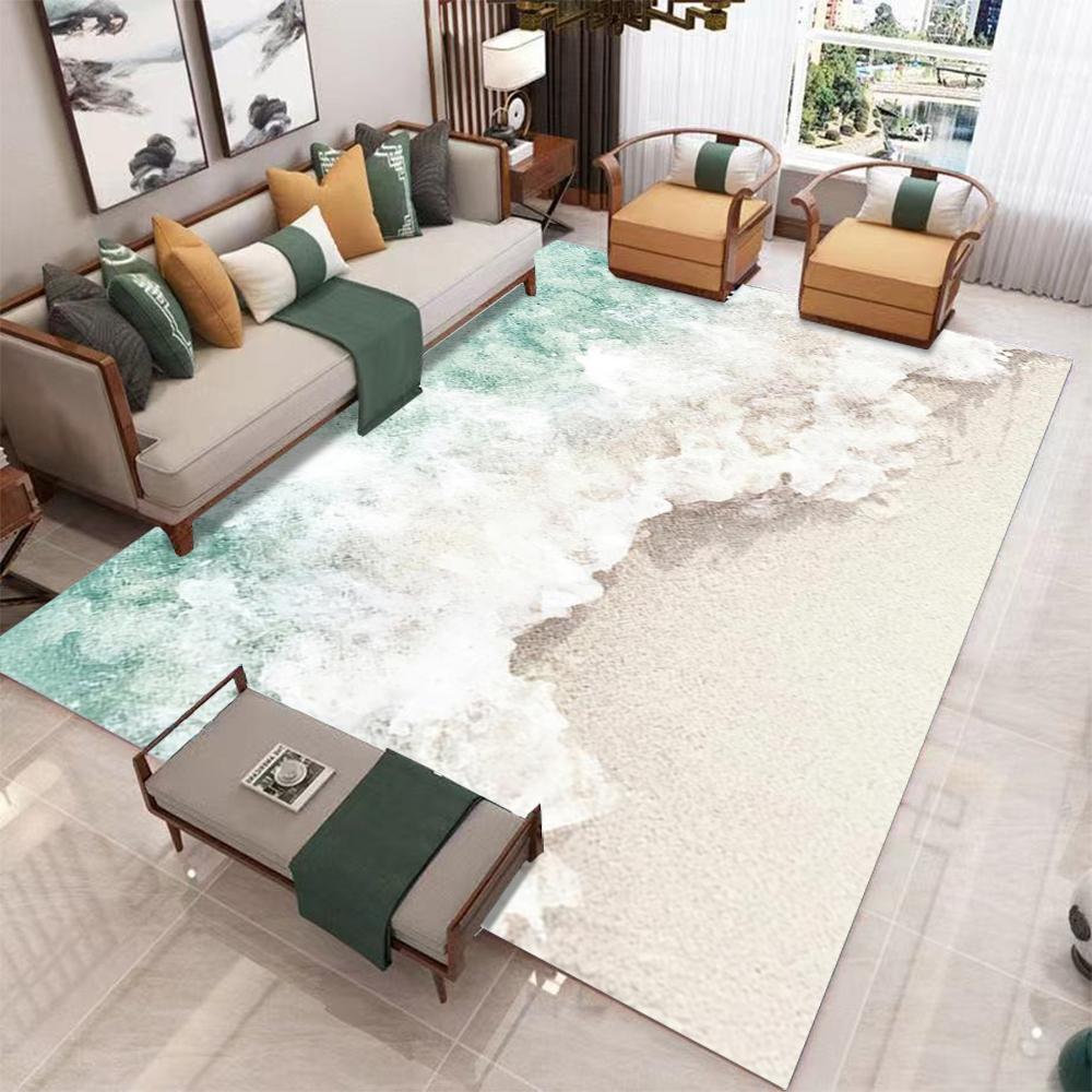 Coastal Theme Area Rugs Beach Reed Seascape Design Turtle Shell Pattern for Coastal Living Room Decor