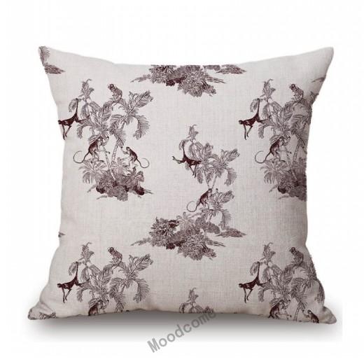 Toile De Jouy Jungle Animals Tiger Giraffe Tiger Crane Birds Navy Blue Greenish Pattern Decorative Pillow Case Car Cushion Cover