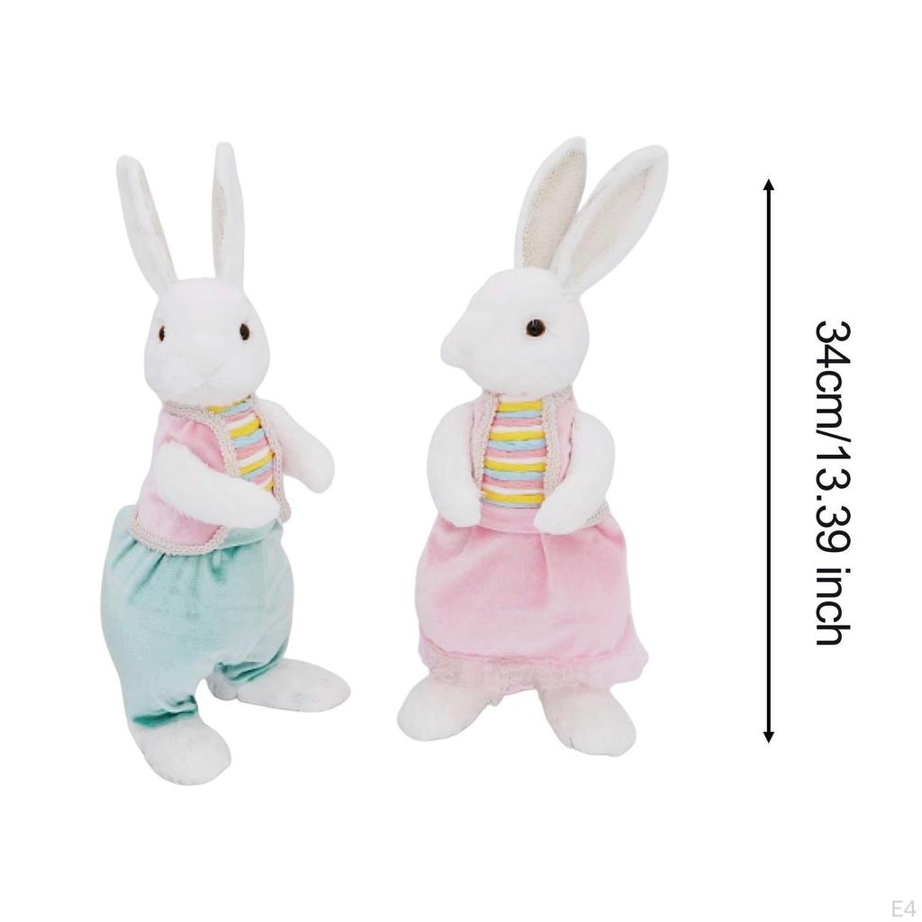 2 Pieces Easter Bunny Decoration Plush Toys Desktop Ornaments Decor Cute Decorative Figurines