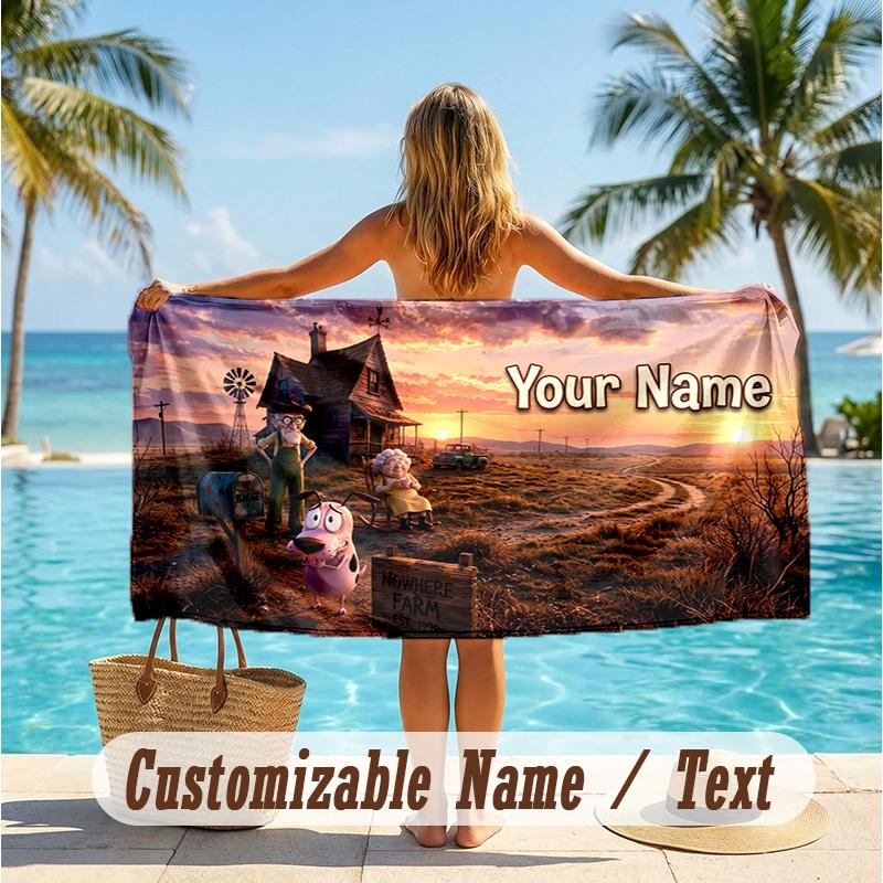 Custom Text Beach Towel, Soft Absorbent Swimming Multi-use TowelCourage the Cowardly Dog