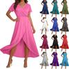 Elegantes Damen-V-Ausschnitt-Kurzarm-Fließendes Resort-Kleid mit lockerer Passform
