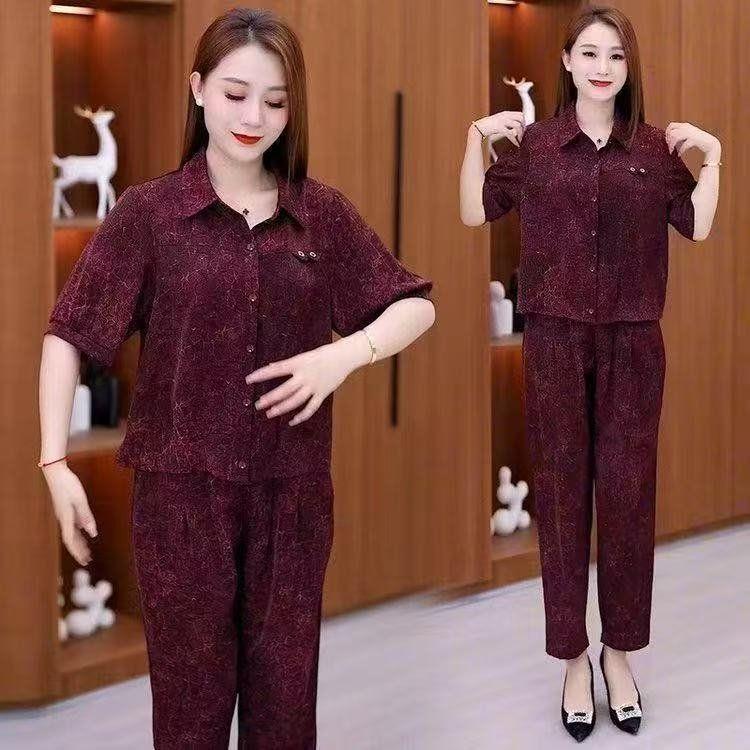 

Women s Elegant 2026 Summer Casual Two-Piece Set: Short Sleeve Shirt & Harem Pants 4XL (135-150 jin)