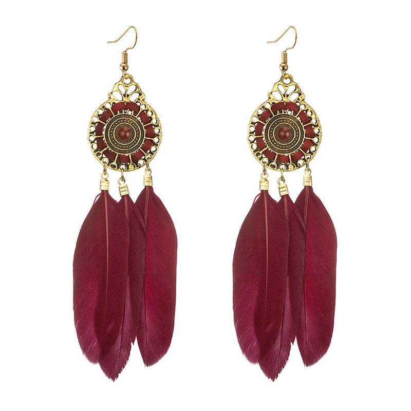Bohemian Vintage Long Round Winding Feather Earrings for Women Ethnic Simple Elegant Dangle Earring Female Vacation Jewelry