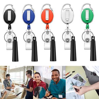 Porta-bolígrafos retráctil con carrete, portalápices elástico, cuerda anti-pérdida, clip para bolígrafo Camareras