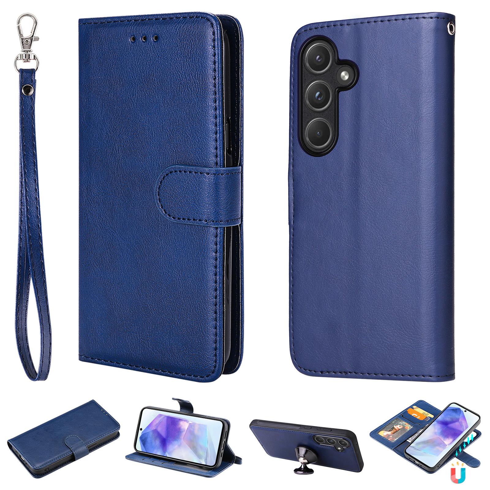 

For Samsung Galaxy A55 5G Case 2 in 1 Detachable Magnetic Leather Wallet Mobile Cover with Strap Blue